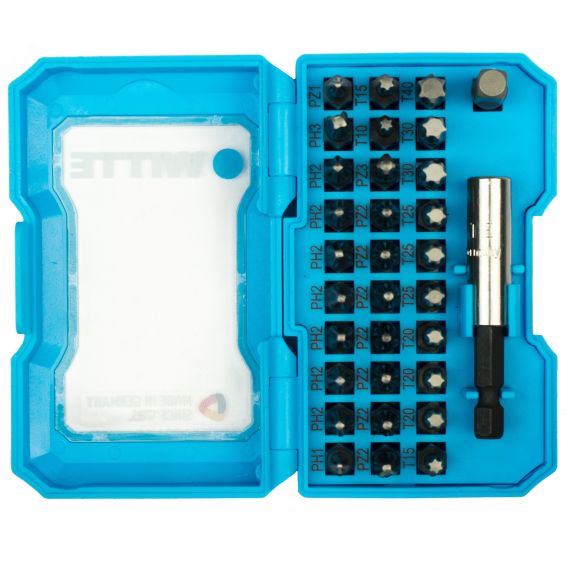 Набор бит BITBOX 32 предмета 1/4'' С6.3 PH / PZ / TORX + адаптер 1/4'' + битодержатель, пласт.бокс WITTE 312012300
