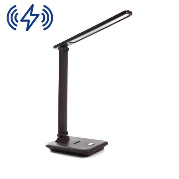 Светильник настольный светодиодный 25w 3000-6000К диммируемый с беспроводной зарядкой и USB порт складной коричневый FERON DE1728