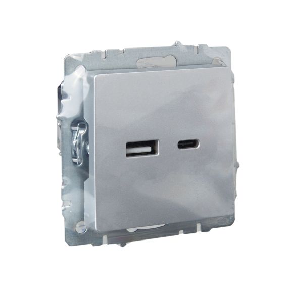 BRITE Розетка USB A+C 18Вт РЮ11-1-БрА алюминий IEK