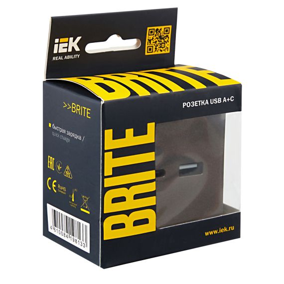BRITE Розетка USB A+C 18Вт РЮ11-1-БрТБ темная бронза IEK