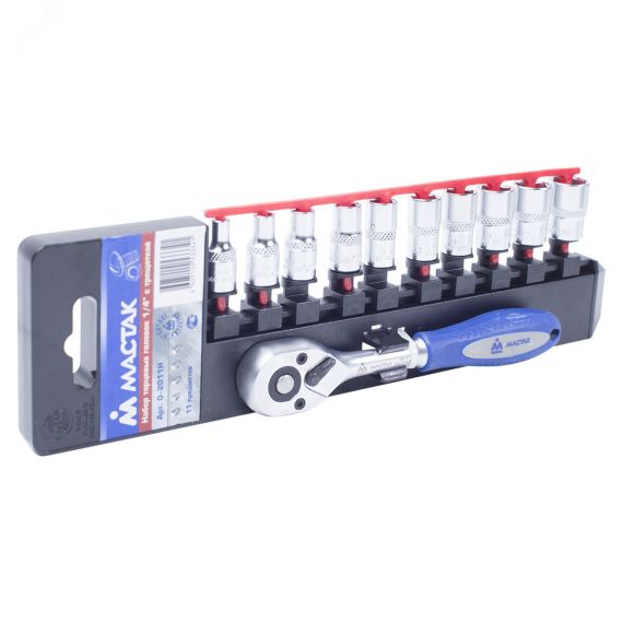 Набор торцевых головок с трещоткой 1/4' 4-13 мм 11 предметов Мастак 0-2011H