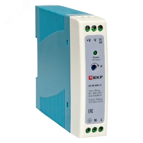 Блок питания на дин рейку 20 Вт, 220 В AC /12 В DC EKF DR-M-20W-12