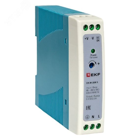 Блок питания на дин рейку 20 вт, 220 В AC /5 В DC EKF DR-M-20W-5