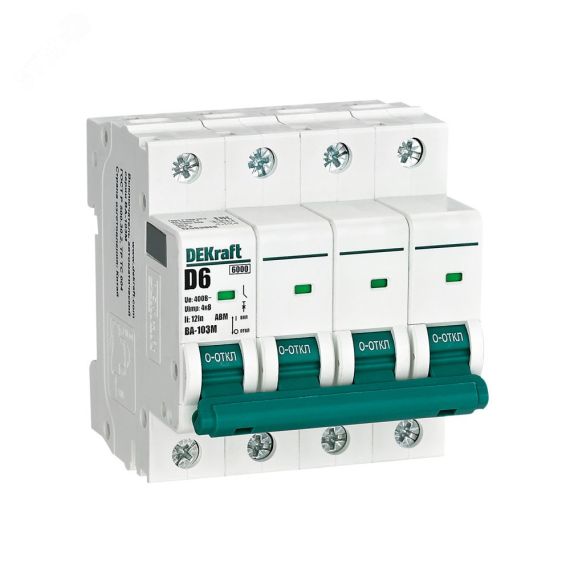Выключатель автоматический без теплозащиты 4P 6А х-ка D 6кА ВА-103M SE (Dekraft) 12563DEK