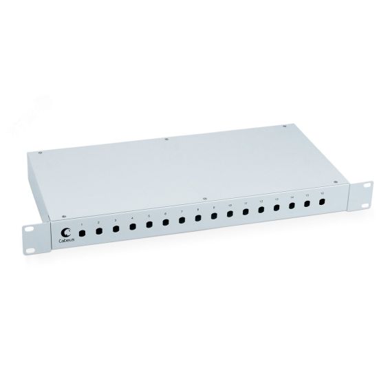 Кросс бокс оптический 19' на 16 ST(FC) со сплайс-кассетой и КДЗС (без пигтейлов и проходных адаптеров) Cabeus FO-19-16ST