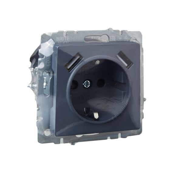 BRITE Розетка 1-местная с заземлением с защитными шторками 16А с USB A+A 5В 2,1А РЮш10-1-БрМ маренго IEK BRITE Розетка 1-местная с заземлением с защитными шторками 16А с USB A+A 5В 2,1А РЮш10-1-БрМ маренго IEK