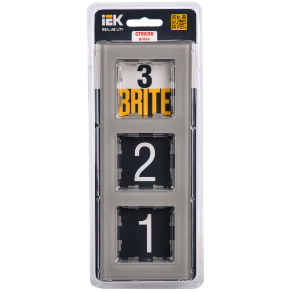 BRITE Рамка 3 -местная РУ-3-2-БрД стекло дымчатый IEK