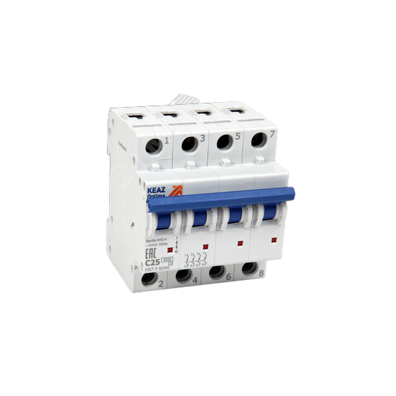 Выключатель автоматический четырехполюсный 16А B 6кА AC OptiDin BM63-4B16-УХЛ3 КЭАЗ 260871
