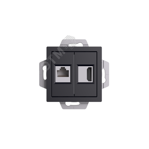 ATLASDESIGN РОЗЕТКА двойная HDMI+RJ45, кат.5Е, механизм, КАРБОН SE (Systeme) ATN001082