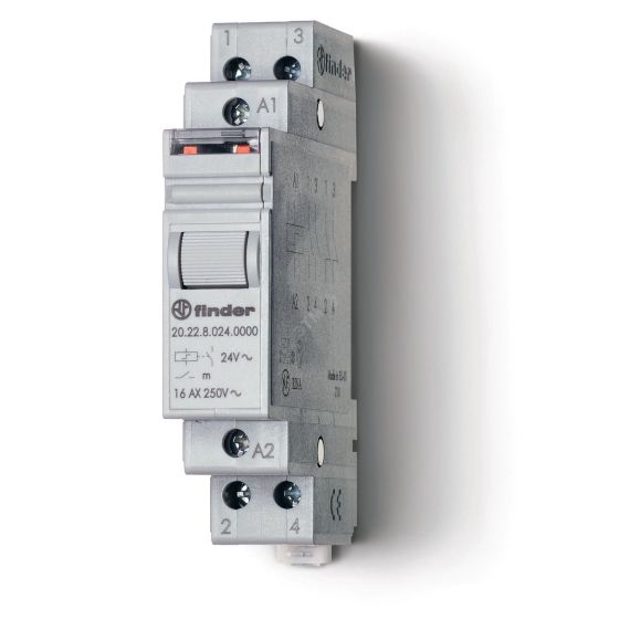 Реле шаговое модульное электромеханическое, 2NO 16А, 4 состояния, контакты AgSnO2, питание 24В DC, ширина 17.5мм, степень защиты IP20, упаковка 1шт. FINDER 20.28.9.024.4000PAS