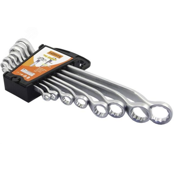 Набор ключей накидных двусторонних 8 шт. (6-22) сатинированные в клипсе Hortz 125953