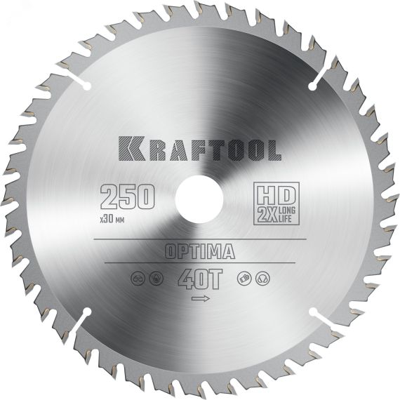 Диск пильный по дереву Optima 250х30мм 40Т KRAFTOOL 36951-250-30