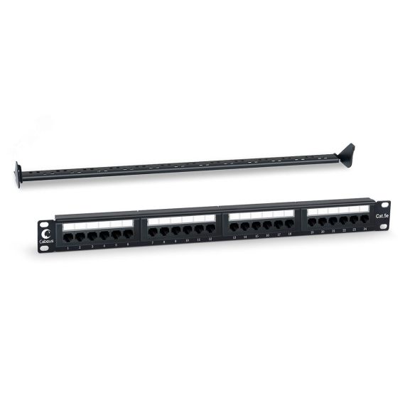 Патч-панель 19'' (1U). 24 порта RJ-45. категория 5e. Dual IDC. с задним кабельным организатором Cabeus PL-24-Cat.5e-Dual