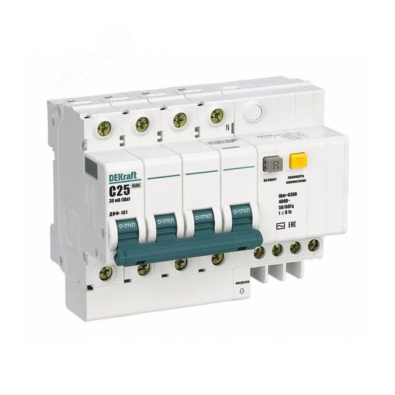 Выключатель автоматический дифференциальный АВДТ встроенная защита от сверхтоков 3P+N 16А 100мА AC С ДИФ-101 SE (Dekraft) 15220DEK