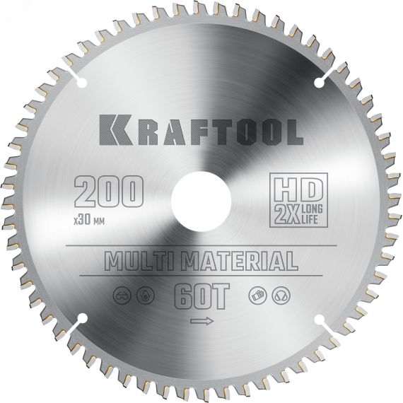 Диск пильный по алюминию Multi Material 200х30мм 60Т KRAFTOOL 36953-200-30
