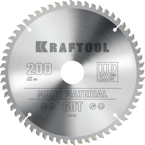 Диск пильный по алюминию Multi Material 200х32мм 60Т KRAFTOOL 36953-200-32