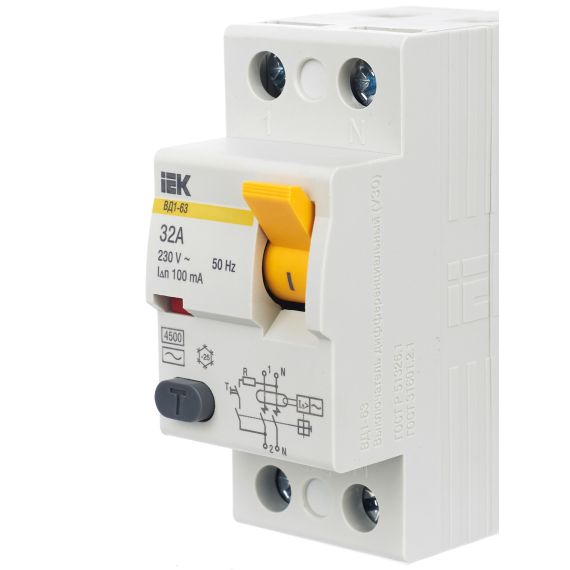 Выключатель дифференциальный (УЗО) ВД1-63 2Р 32А 100мА IEK
