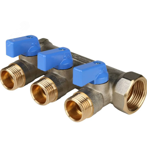 Коллектор с шаровыми кранами 3/4', 3 отвода 1/2' (синие ручки) STOUT SMB 6211 341203