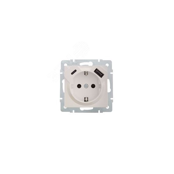 VESNA  Розетка с/з TC+USB разъём жемч. бел. перл. Lezard 742-3088-181TC