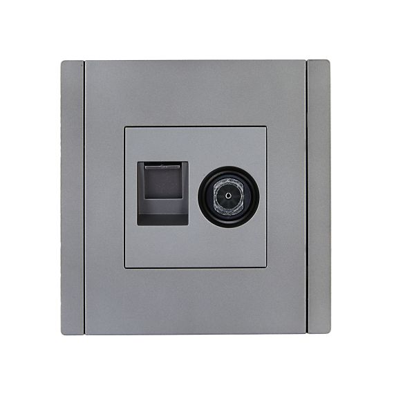 FORTE&PIANO Розетка двойная TV+RJ45 кат.6 FP537 сталь IEK