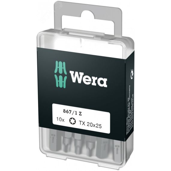Набор бит 867/1 Z DIY 10 TORX 20 вязкая твердость хвостовик 1/4 C 6.3 TX 20 x 25 мм 10 шт с держателем-еврослот WERA WE-072408