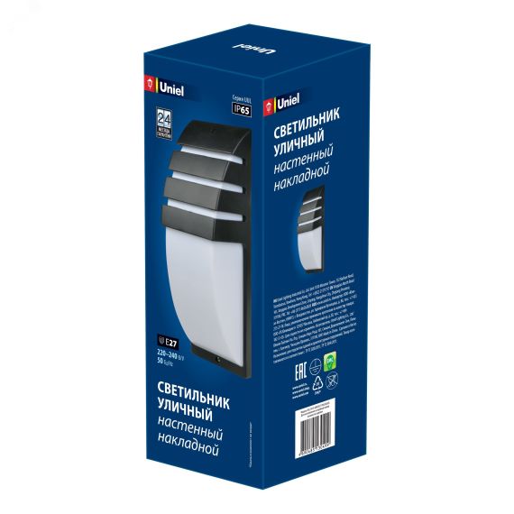 Светильник уличный, под лампу Е27. Архитектурный накладной. Корпус черный. TM . UUL-S41A 40W/E27 IP65 BLACK Uniel UL-00006803