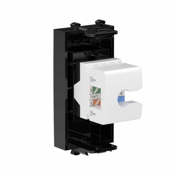 Компьютерная розетка RJ-45 без шторки модульная, кат.6А, &quot;Avanti&quot;, &quot;Черный квадрат&quot;, 1 модуль