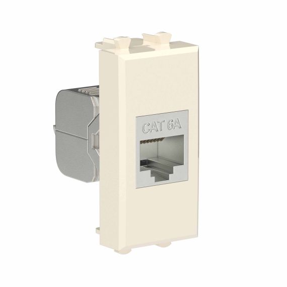Компьютерная розетка RJ-45 без шторки модульная, кат.6А экранированная, &quot;Avanti&quot;, &quot;Ванильная дымка&quot;, 1 модуль