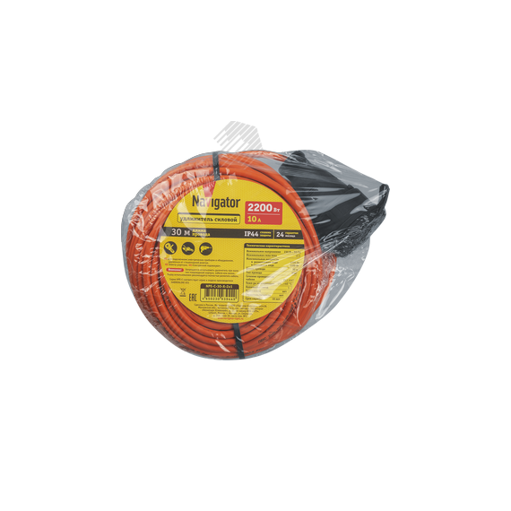 Удлинитель силовой NPE-C-30-X-2x1 шнур б/з 30м ПВС 2х1 2200 Вт IP44 Navigator Group 93944
