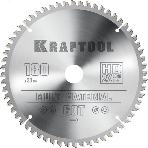 Диск пильный по алюминию Multi Material 180х30мм 60Т KRAFTOOL 36953-180-30
