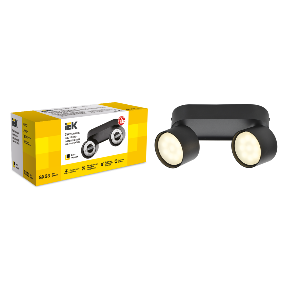 Светильник 4042 настенно-потолочный под лампу 2хGX53 черный IEK Светильник 4042 настенно-потолочный под лампу 2хGX53 черный IEK