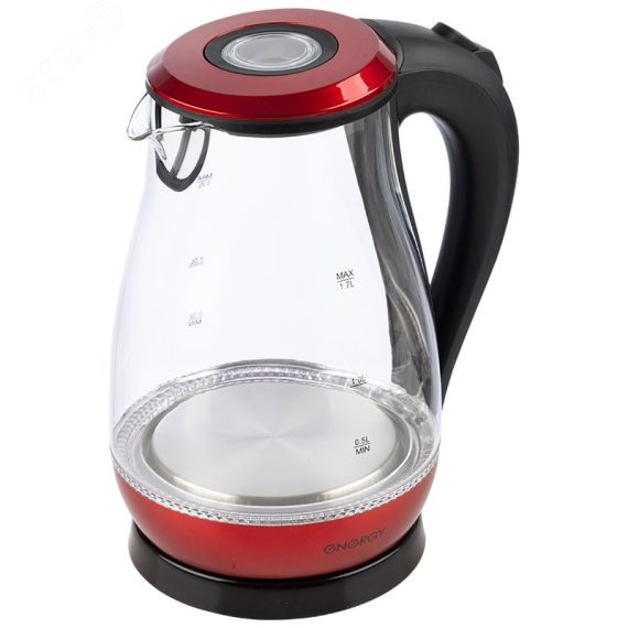 Чайник стеклянный E-204 на 1.7 л, цвет красный Energy ВиК 164140