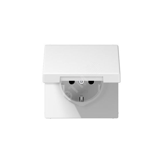 Штепсельная розетка SCHUKO одинарная, с заземлением, с откидной крышкой, 16A, 250В  (механизм + накладка, без рамки). Серия LS990  Материал- дуропласт JUNG LS1520KLWW