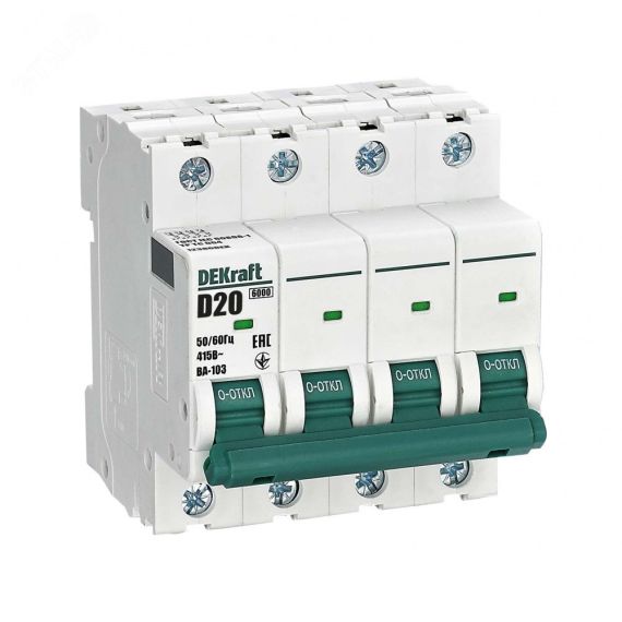 Выключатель автоматический 4Р 20А х-ка D ВА-103 6кА SE (Dekraft) 12386DEK
