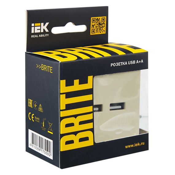 BRITE Розетка USB A+A 5В 3,1А РЮ10-1-БрКр бежевый IEK