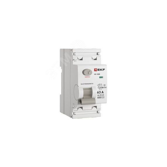 Выключатель дифференциального тока ВД-100N  2P 63А 30мА тип AC эл-мех 6кА PROXIMA EKF EKF E1026M6330