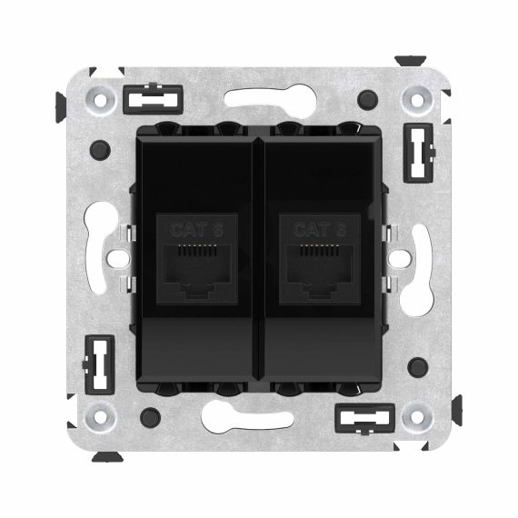 Компьютерная розетка RJ-45 без шторки в стену, кат.6 двойная, "Avanti", "Черный квадрат" Компьютерная розетка RJ-45 без шторки в стену, кат.6 двойная, "Avanti", "Черный квадрат"