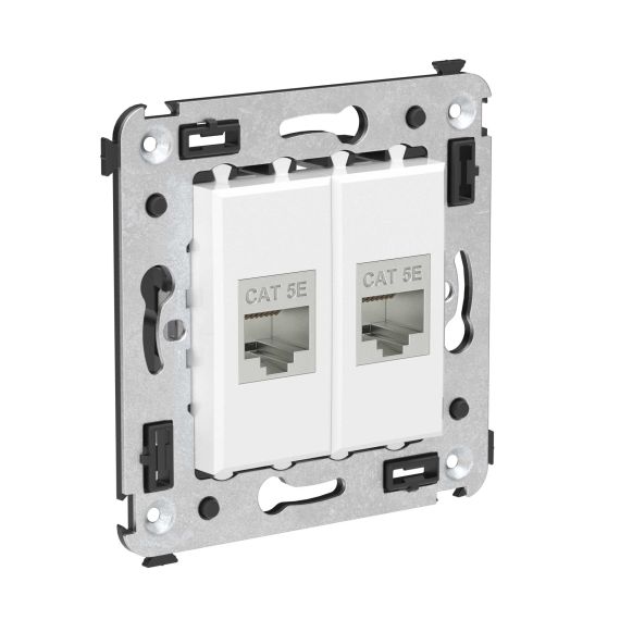 Компьютерная розетка RJ-45 без шторки в стену, кат.5e двойная экранированная, "Avanti", "Белое облако"