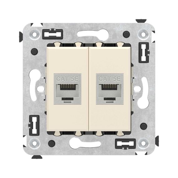 Компьютерная розетка RJ-45 без шторки в стену, кат.5e двойная экранированная, "Avanti", "Ванильная дымка" Компьютерная розетка RJ-45 без шторки в стену, кат.5e двойная экранированная, "Avanti", "Ванильная дымка"