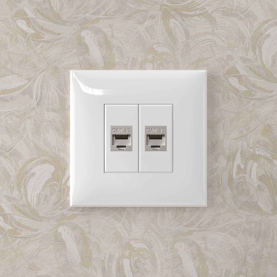 Компьютерная розетка RJ-45 без шторки в стену, кат.5e двойная экранированная, "Avanti", "Белое облако"