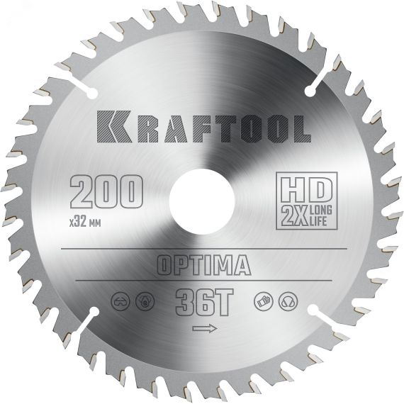 Диск пильный по дереву Optima 200х32мм 36Т KRAFTOOL 36951-200-32