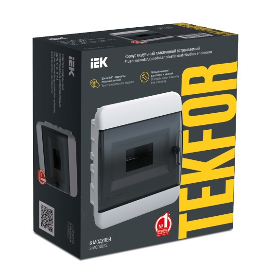 TEKFOR Корпус пластиковый ЩРВ-П-8 IP41 черная прозрачная дверь IEK