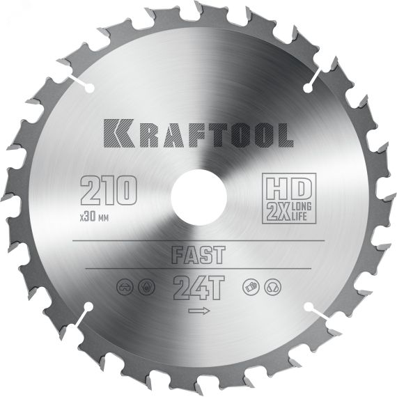 Диск пильный по дереву Fast 210х30мм 24Т KRAFTOOL 36950-210-30