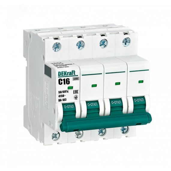Выключатель автоматический 4Р 16А х-ка C ВА-103 6кА SE (Dekraft) 12321DEK