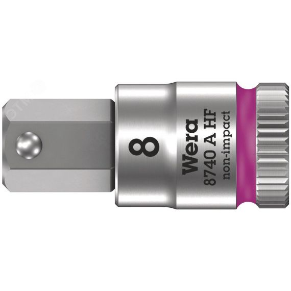 Головка торцевая 8740 A Hex-Plus HF Zyklop со вставкой под внутренний шестигранник DR 1/4 с фиксацией крепежа 1/8 x 28 мм WERA WE-003383