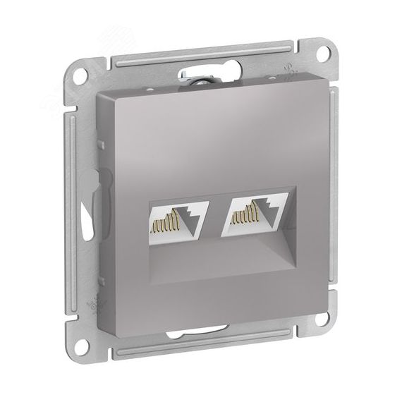 Розетка ATLASDESIGN двойная компьютерная RJ45+RJ45 категория 5E механизм алюминий SE (Systeme) ATN000385
