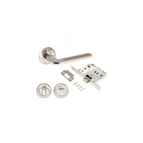 Комплект ручек и защелка АЛЛЮР АРТ ПОЛО SN/CP+L7050S SN+BK-R1 SN (1582/S7050) мат.никель/хром  с фикс ПТК 14663