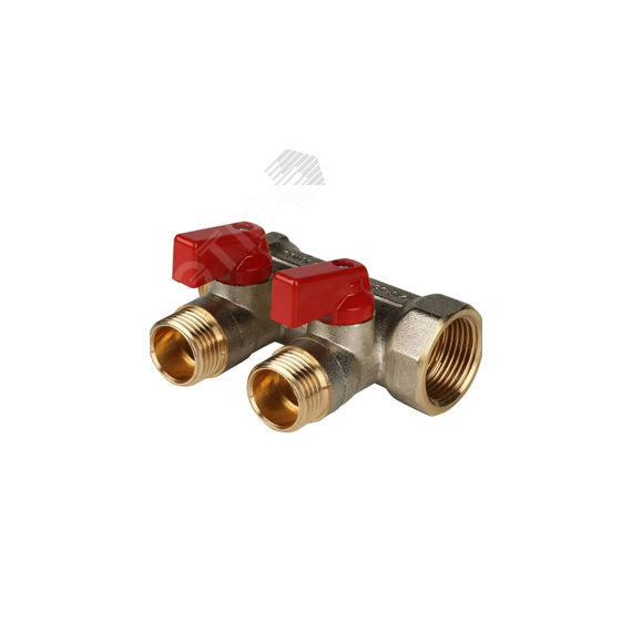 Коллектор с шаровыми кранами 1', 2 отвода 1/2' (красные ручки) STOUT SMB 6210 011202