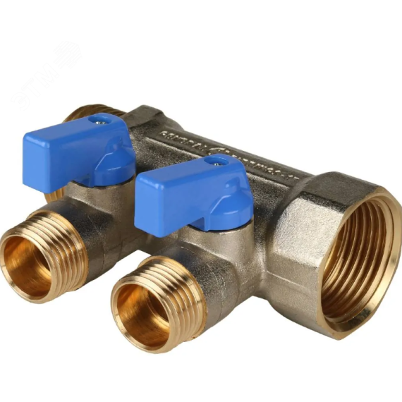 Коллектор с шаровыми кранами 1', 2 отвода 1/2' (синие ручки) STOUT SMB 6211 011202