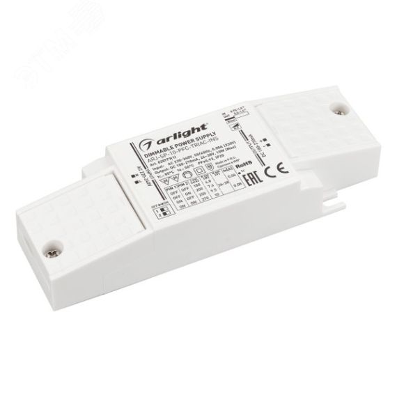 Блок питания ARJ-SP-10-PFC-TRIAC-INS (10W, 26-38V, 0.18-0.27A) (, IP20 Пластик, 5 лет) Arlight 028779(1)